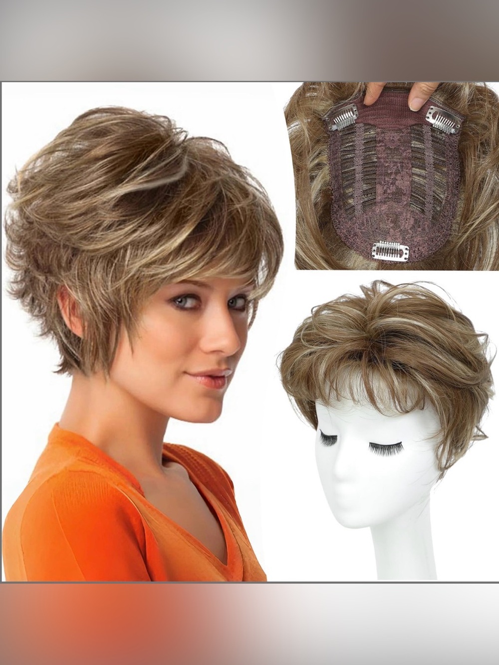 UDU Hair Topper Short Pixie Cut Toppers Women Deep Almond Brown with Highlights